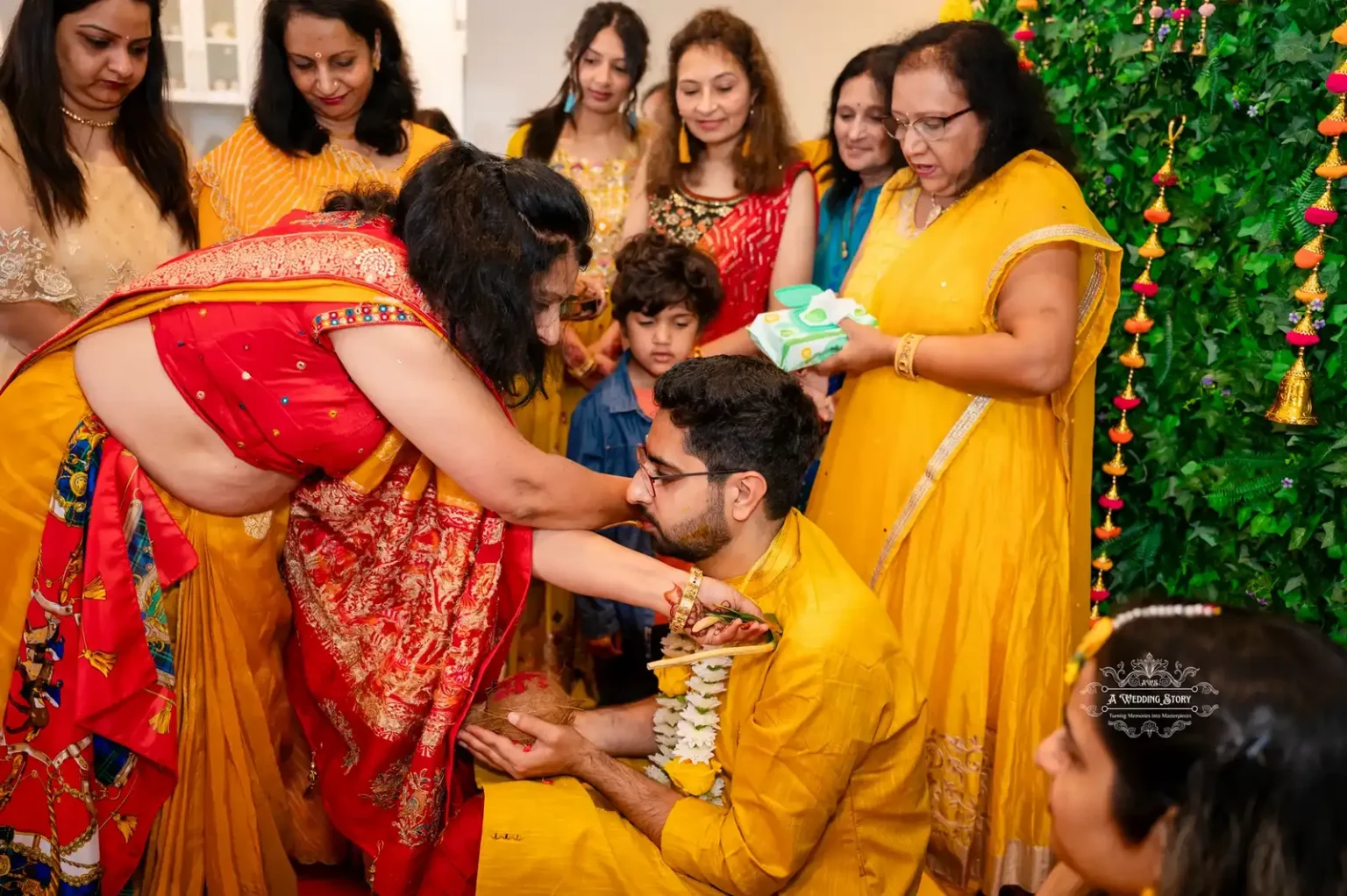 Groom receiving blessings from elder family member during Haldi ceremony, captured by Wedding Photography in Wellington, New Zealand