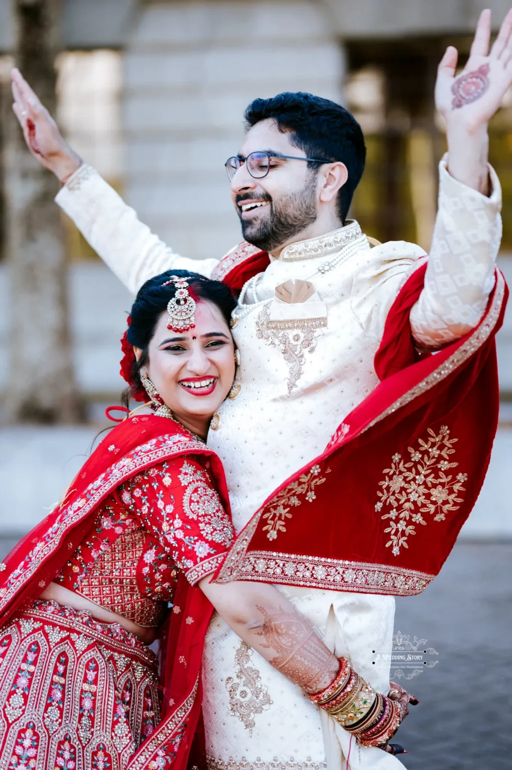 Joyful Celebration Pose of Bride and Groom in Wellington by A Wedding Story