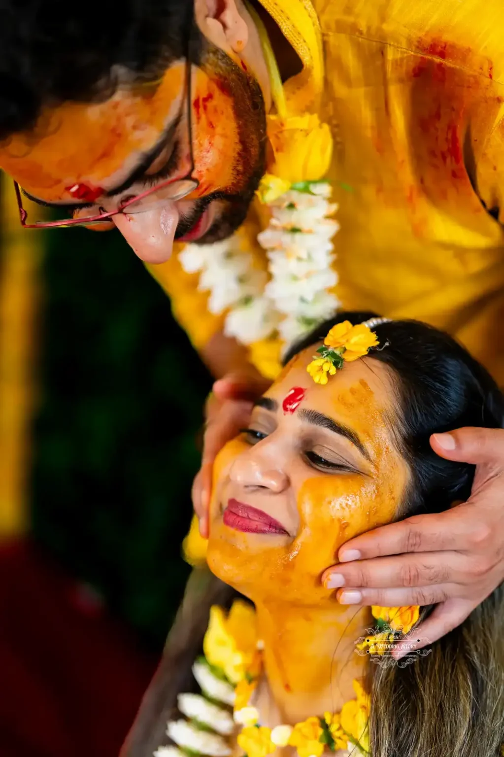 Groom gently holding bride’s face during Haldi ceremony, captured by Wedding Photography in Wellington, New Zealand