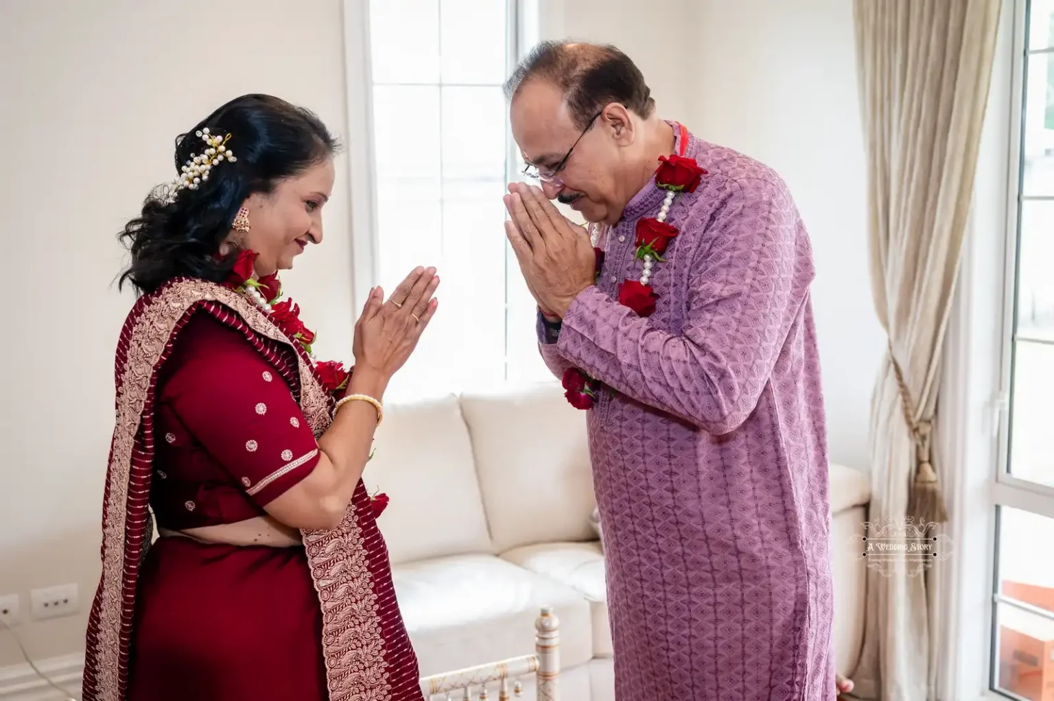 Couple exchanging respectful greetings during a wedding ceremony, captured by Wedding Photography in Wellington