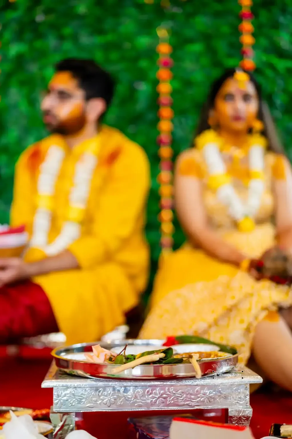 Traditional offerings arranged on a silver tray during Haldi ceremony, captured by Wedding Photography in Wellington, New Zealand