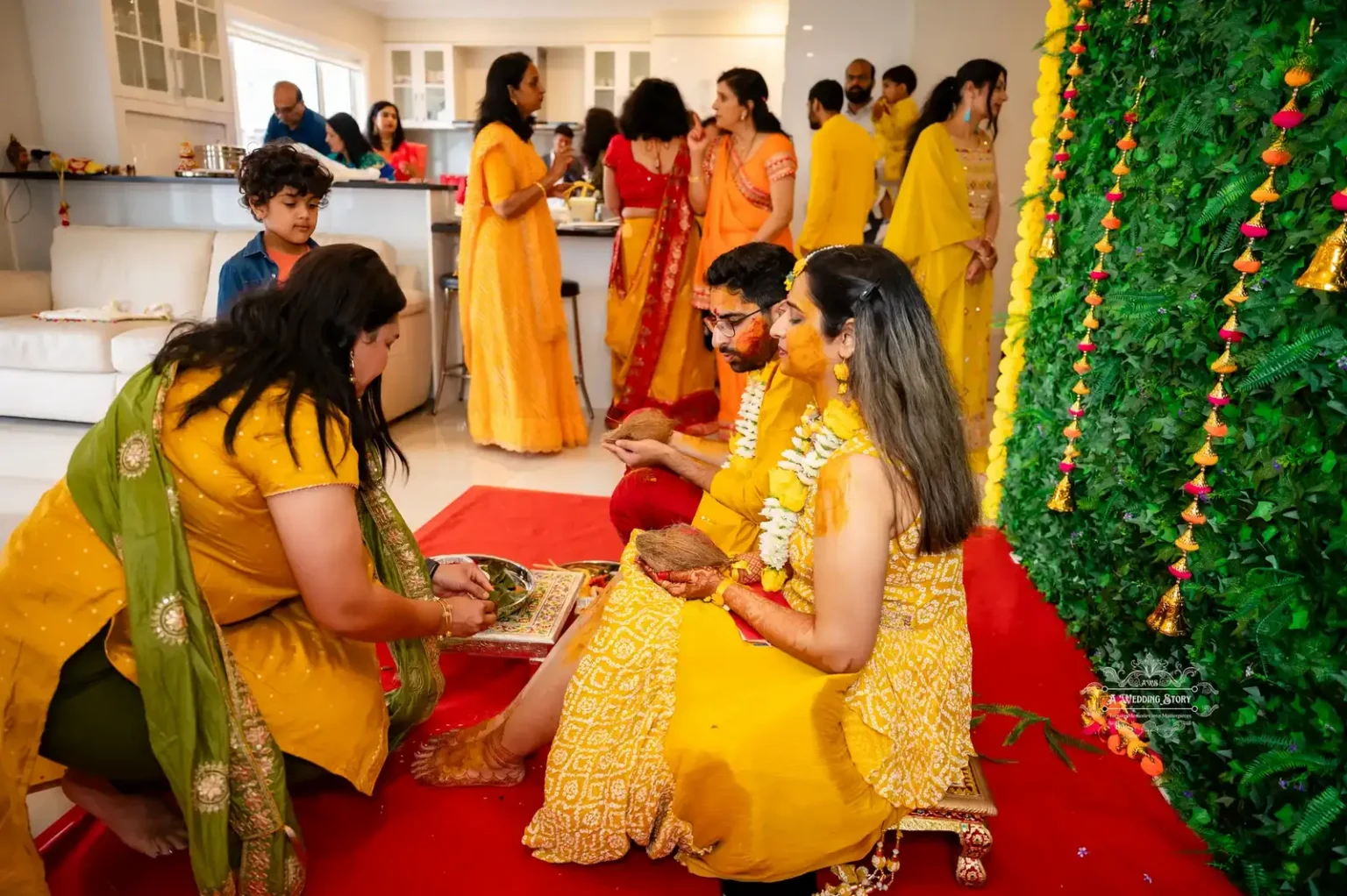 Family and friends gathered during Haldi ceremony in Wellington, New Zealand, captured by Wedding Photography