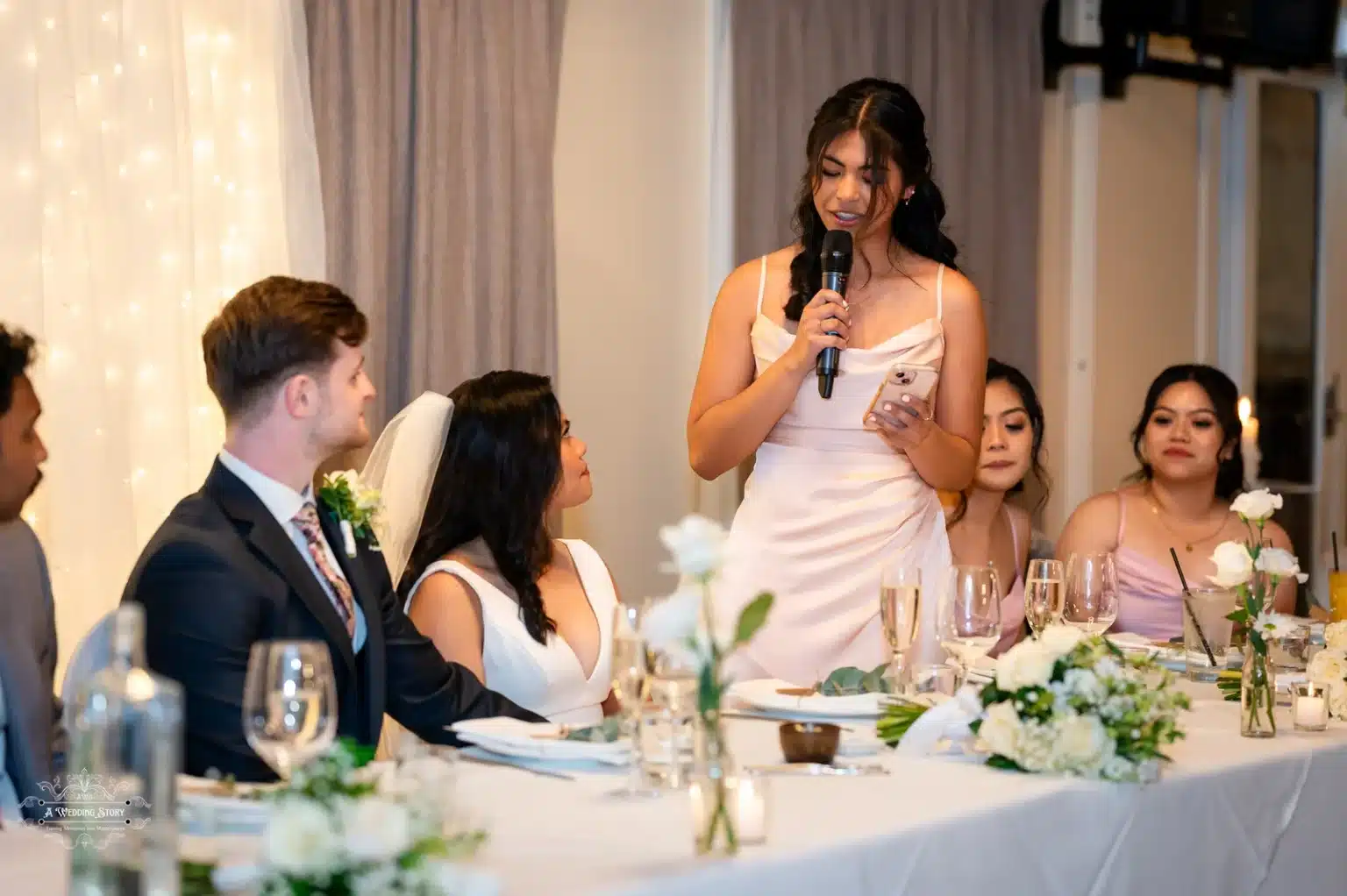 Maid of Honor giving a speech at a wedding reception in Wellington, New Zealand.