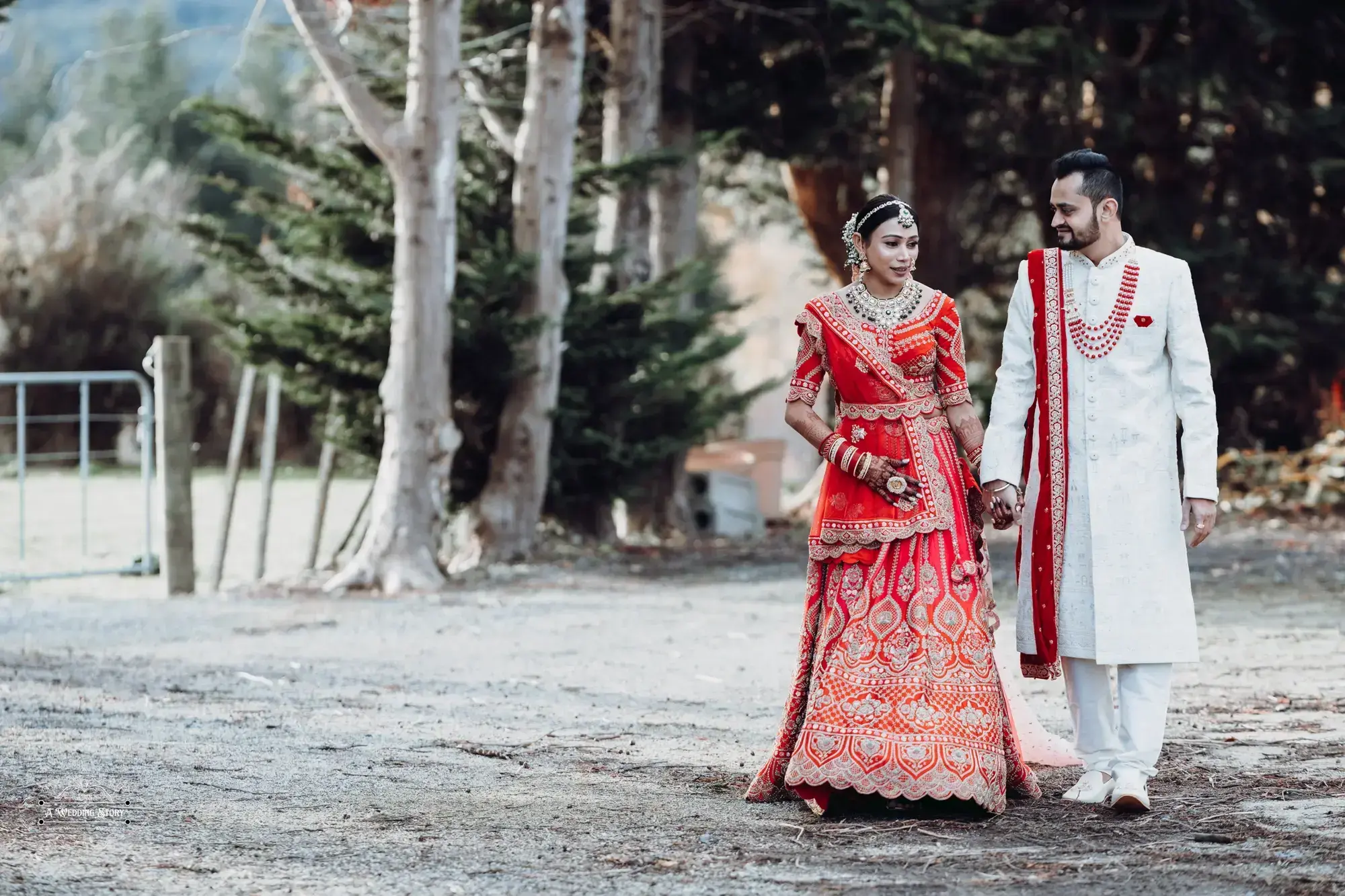 Indian Gujarati wedding outdoor couple portraits